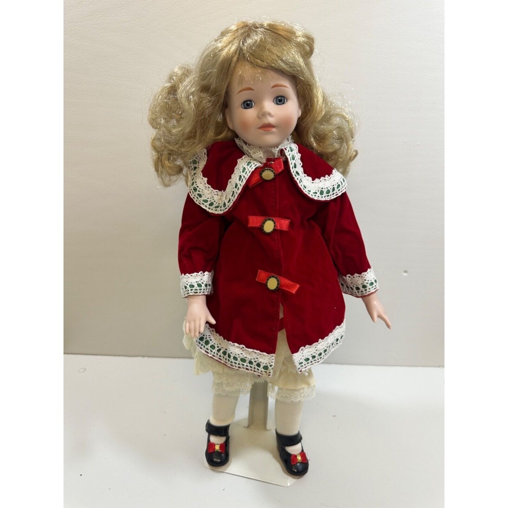 Dynasty Doll Collection‎ "Lauren" 16" Porcelain Doll in Red Velvet Coat & Dress